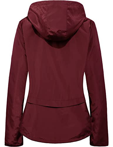 Gemyse Mujer Chaqueta Impermeable Plegable Abrigo Ligero con Capucha Transpirable a Prueba de Viento (Vino Rojo, 2XL) For Discount